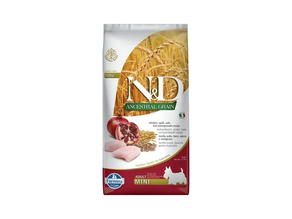Odeslání Ihned N&D ANCESTRAL GRAIN Dog LG Chicken, Spelt, Oats & Pomegranate Adult Mini 7 kg