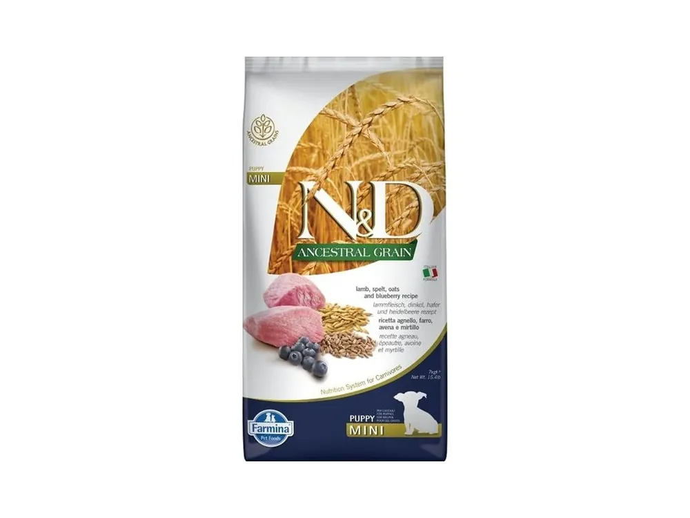 N&D ANCESTRAL GRAIN Dog LG Lamb, Spelt, Oats & Blueberry Puppy Mini 7 kg Objednat Nyní