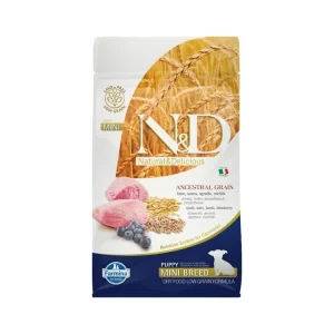 Oblíbený N&D ANCESTRAL GRAIN Dog LG Lamb, Spelt, Oats & Blueberry Puppy Mini 800 g