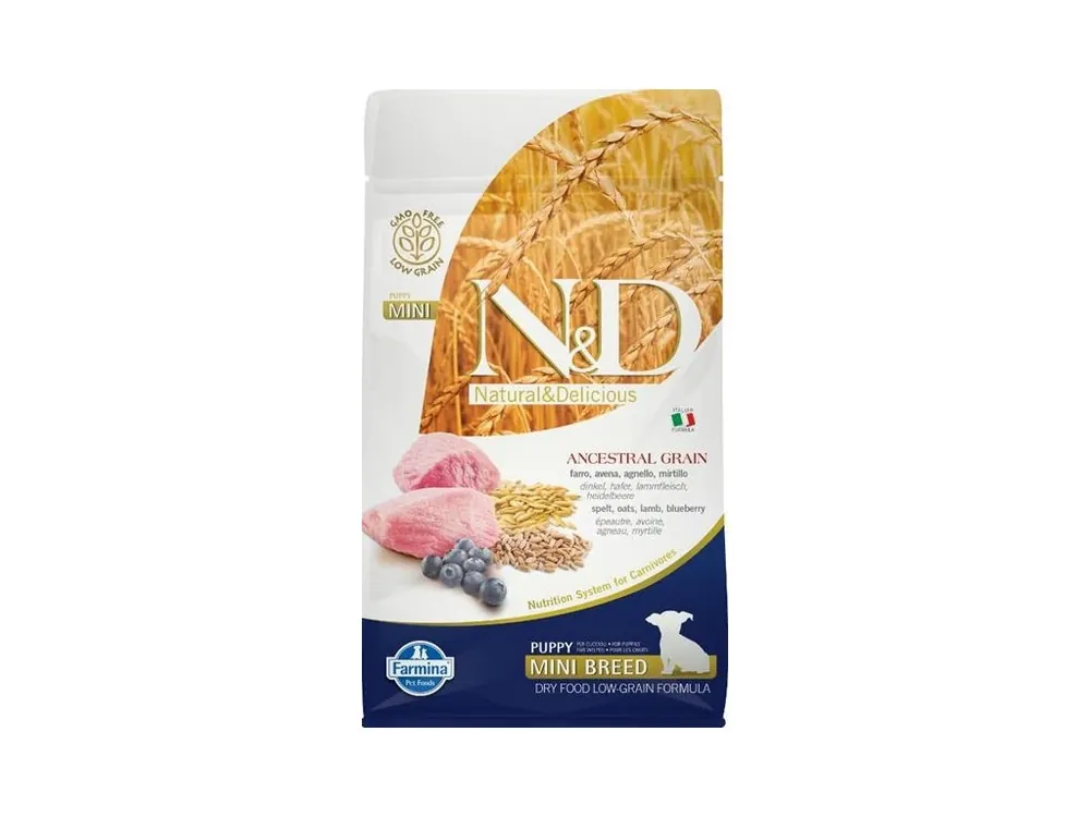 Oblíbený N&D ANCESTRAL GRAIN Dog LG Lamb, Spelt, Oats & Blueberry Puppy Mini 800 g