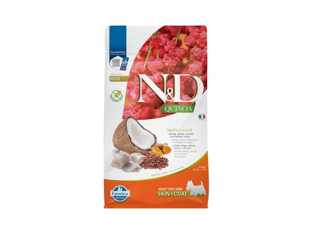 Objednat Nyní N&D QUINOA Dog GF Skin & Coat, Herring & Coconut Adult Mini 800 g