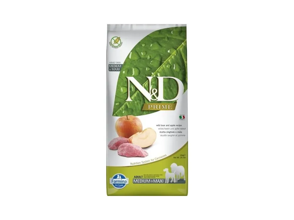 Značkový N&D PRIME Dog GF Wild Boar & Apple Adult Medium & Maxi 12 kg