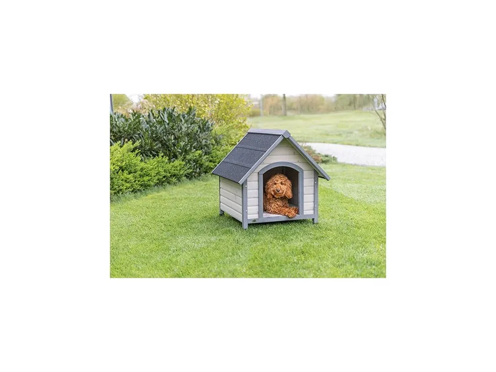 NATURA bouda pro psa se sedlovou střechou, M 77 x 82 x 88 cm, šedá Bezpečná Platba