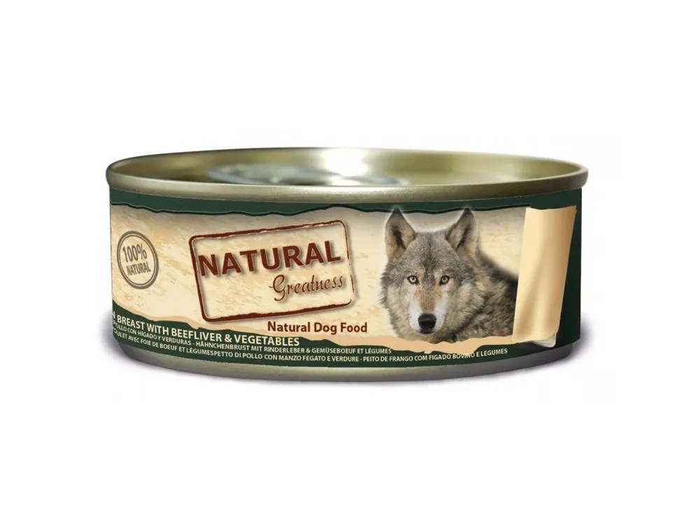 Hit Sezóny Natural Greatness kuřecí prsa, hovězí játra, zelenina, konzerva pro psy 156 g