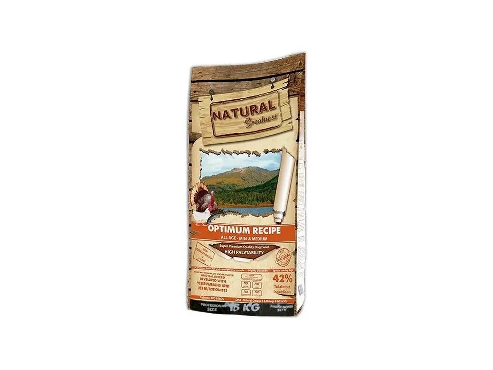 Značkový Natural Greatness Optimum Recipe Mini,Medium/krůta,kuře/15 kg