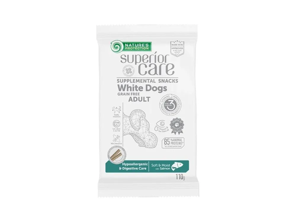Nature‘s Protection Superior Care Snack White Dogs Hypoallergenic & Digestive Care GF Salmon 110 g Akční Nabídka