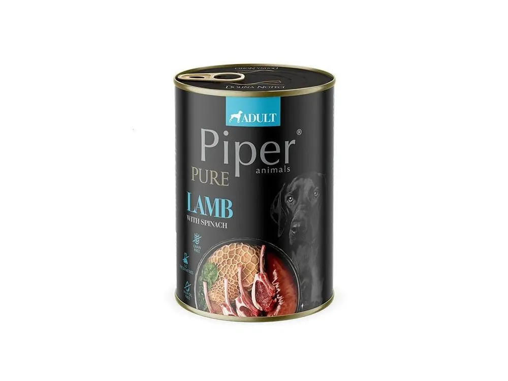 Ověřený NEW PIPER PURE čisté jehněčí a špenát, konzerva pro psy 400 g
