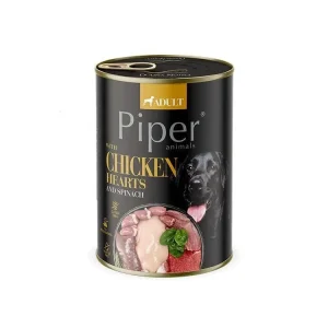 Cenový Hit NEW PIPER s kuřecími srdíčky a špenátem, konzerva pro psy 400 g