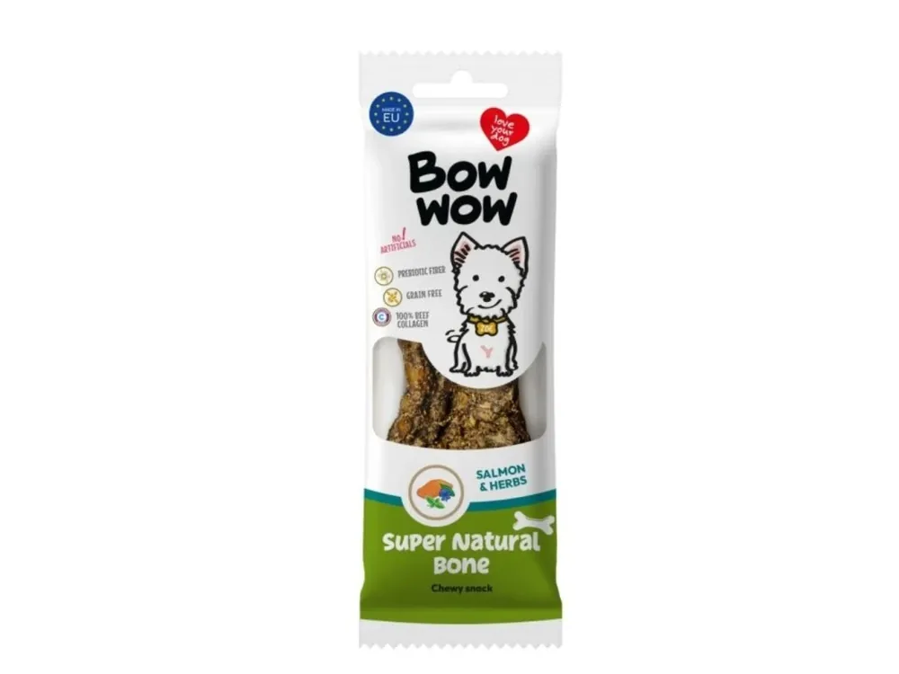 Cenově Výhodný Pamlsek pro psy Bow Wow Kost super natural s lososem a bylinkami GF, 18 x 1 ks