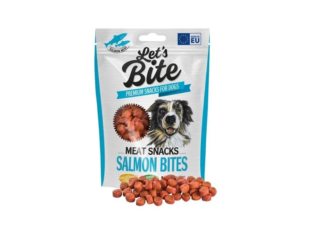 Autentický Pamlsek pro psy Brit DOG Let’s Bite Meat Snacks. Salmon Bites, 150 g