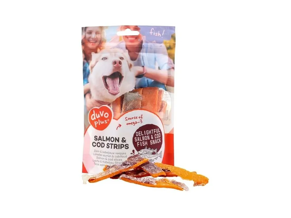 Pamlsek pro psy Duvo+ dog Fish! Salmon & cod strips, 150 g Autentický