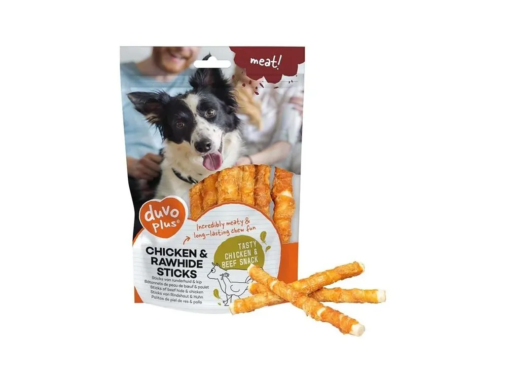 Pamlsek pro psy Duvo+ dog Meat! Chicken & rawhide sticks, 100 g Sleva