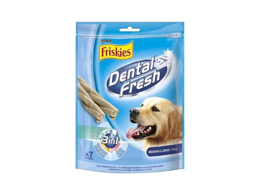 Aktuální Pamlsek pro psy Friskies snack dog - DentalFresh 3 v 1 "M", 180 g
