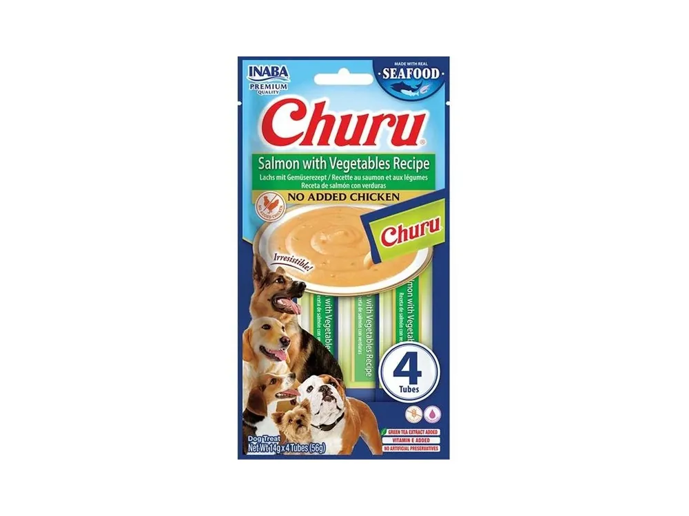 Značkový Pamlsek pro psy Inaba Churu dog snack losos a zelenina, 4x14 g