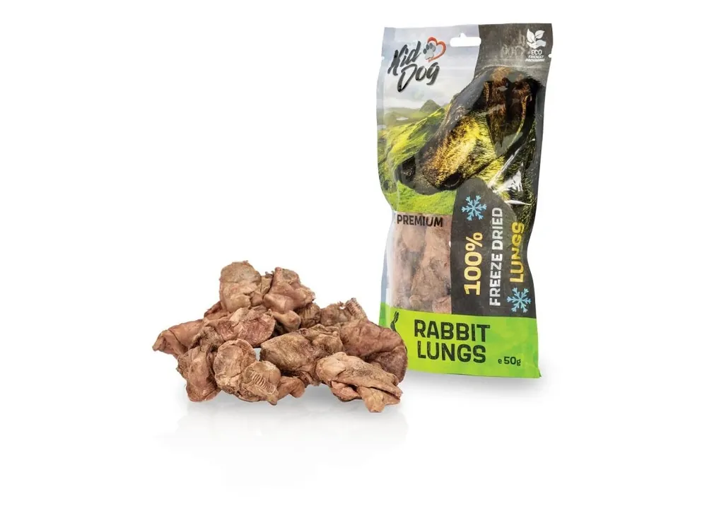 Výhodná Nabídka Pamlsek pro psy KIDDOG SUPER PREMIUM 100% králičí plíce v celku sušené mrazem, 50 g