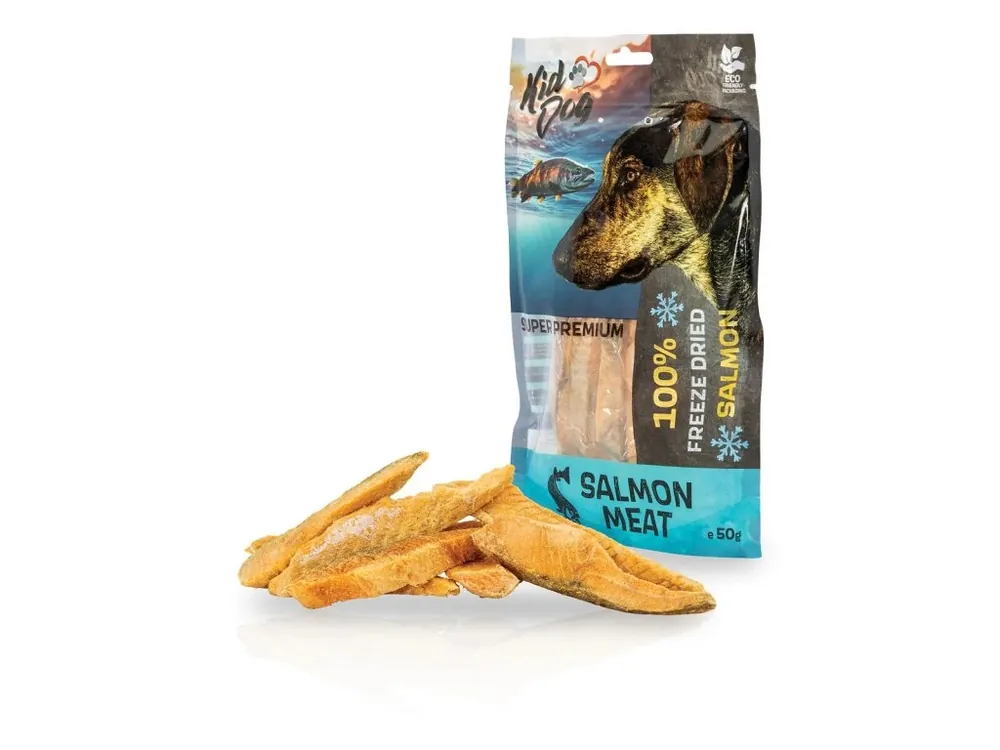 Nejlepší Volba Pamlsek pro psy KIDDOG SUPER PREMIUM 100% losos - kusy čistého masa z lososa sušené mrazem, 50 g