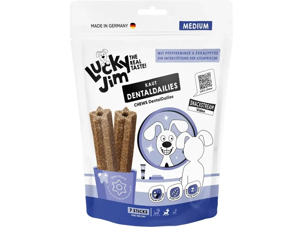 Objednat Nyní Pamlsek pro psy Lucky Jim DentalDailies Dentální tyčinky s mátou Medium, 250 g