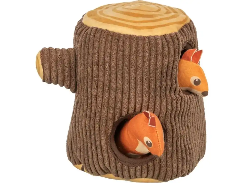 Pařez s veverkou, plyšová hračka pro psy, 16 cm, hnědá/oranžová Akční Cena