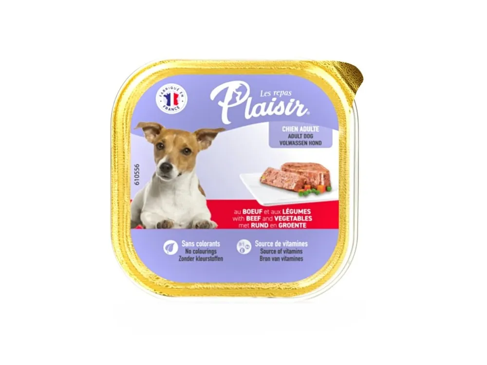 Cenově Výhodný Plaisir Dog hovězí, vanička 300 g