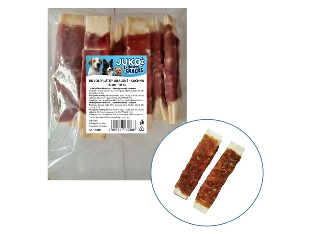 Plátky buvolí obalené kachním masem JUKO Snacks 15 cm (10 ks) Nejlepší Volba
