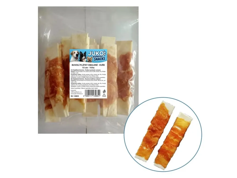 Plátky buvolí obalené kuřecím masem JUKO Snacks 15 cm (10 ks) Nejlepší Volba