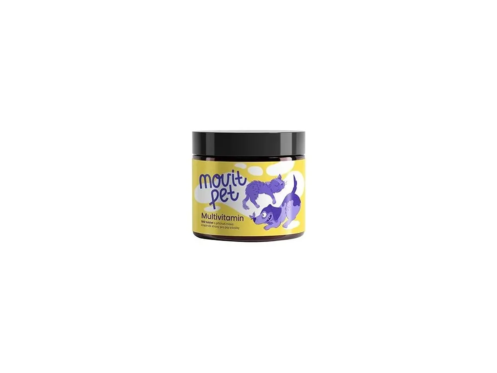 Tovární Cena Potravinový doplněk pro psy a kočky MOVit PET Multivitamin, s příchutí masa, 100 tbl.