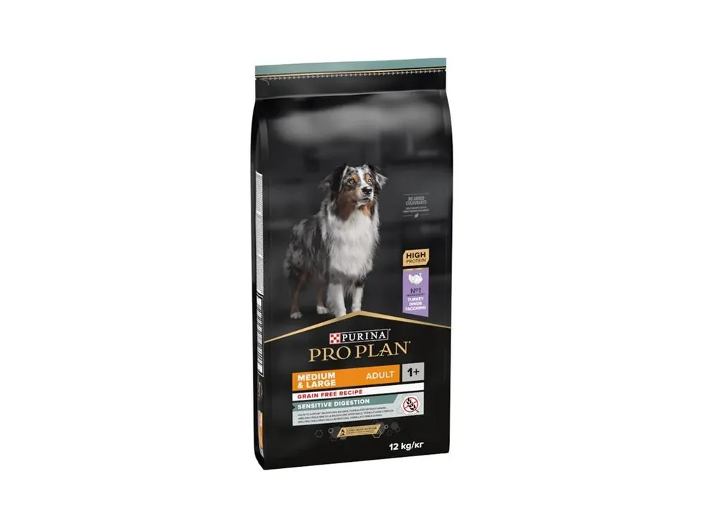 Odeslání Ihned Pro Plan Dog Adult Medium&Large Grain Free Sensitive Digestion krůta 12 kg
