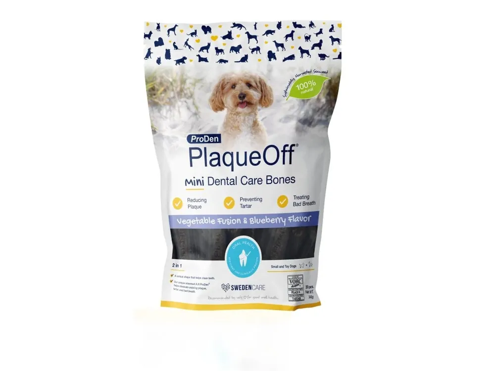 Originální ProDen PlaqueOff® Mini Dental Bones zeleninové s příchutí borůvky 340g