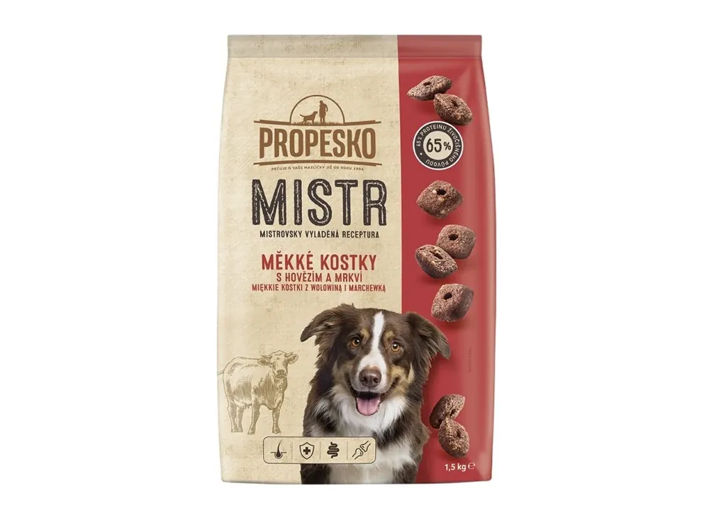 Vrácení Zdarma PROPESKO Dog Mistr Adult měkké kostky s hovězím 1,5 kg