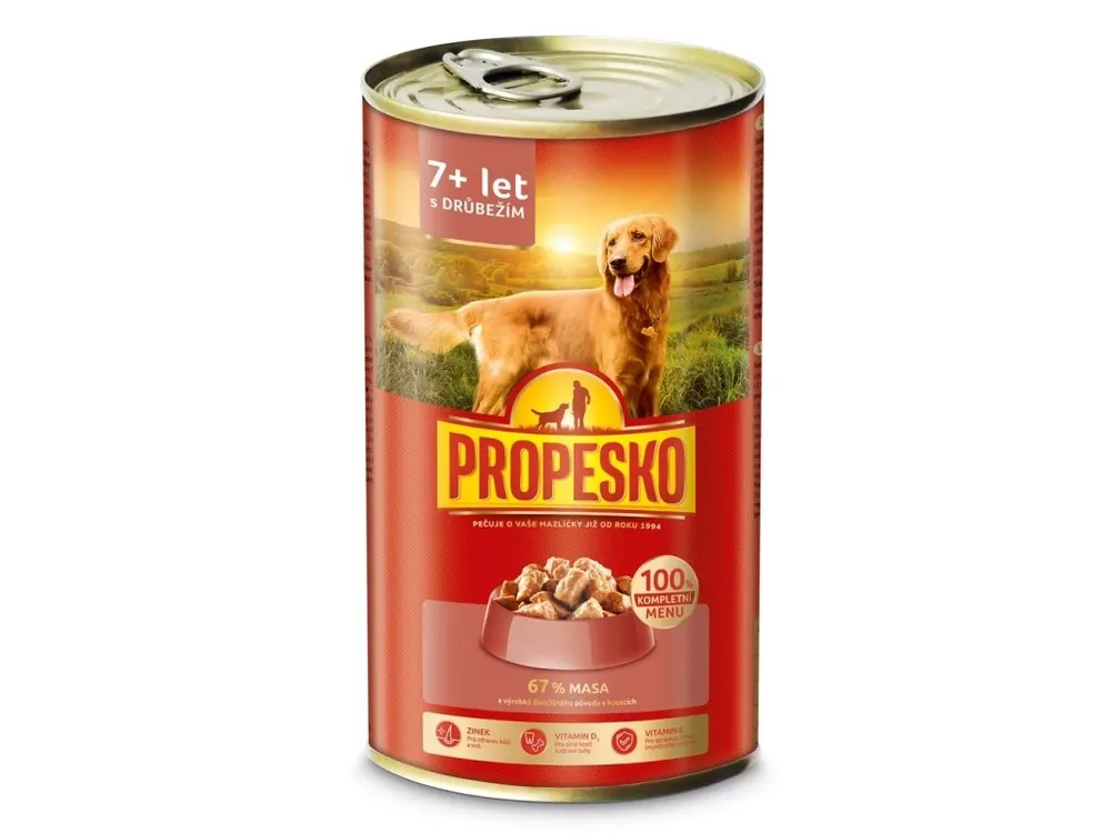 PROPESKO Dog Senior drůbeží a mrkev v omáčce, kousky 1240 g Omezená Nabídka