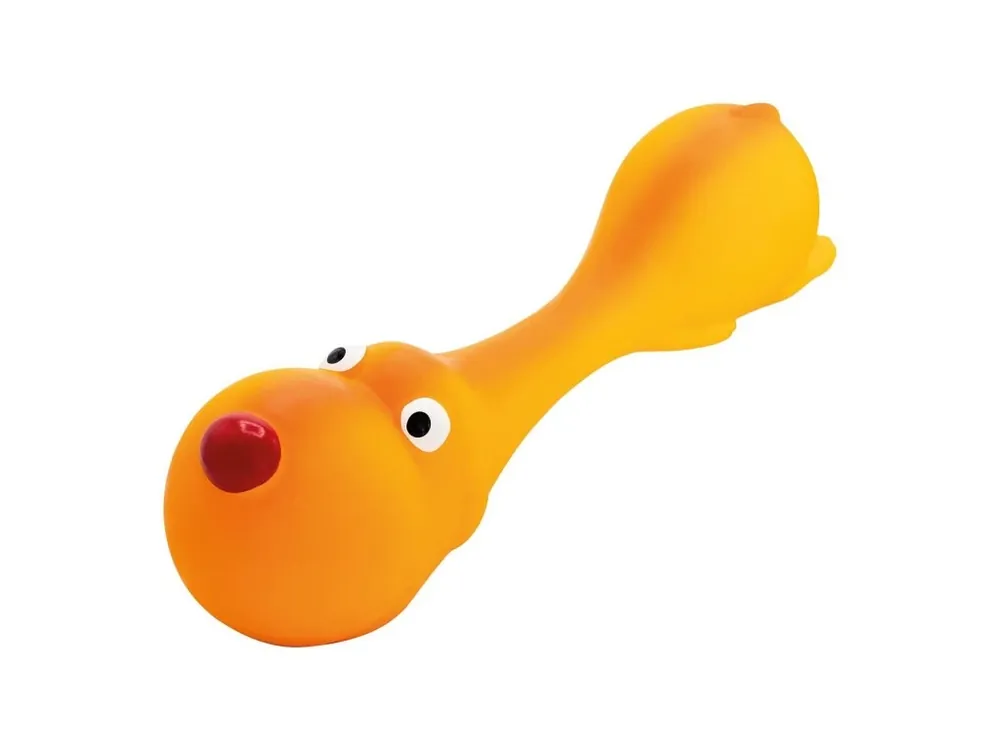 Psík ležící - tvar činky, se zvukem, 22 cm, latex, oranžová, HipHop Nová Kolekce