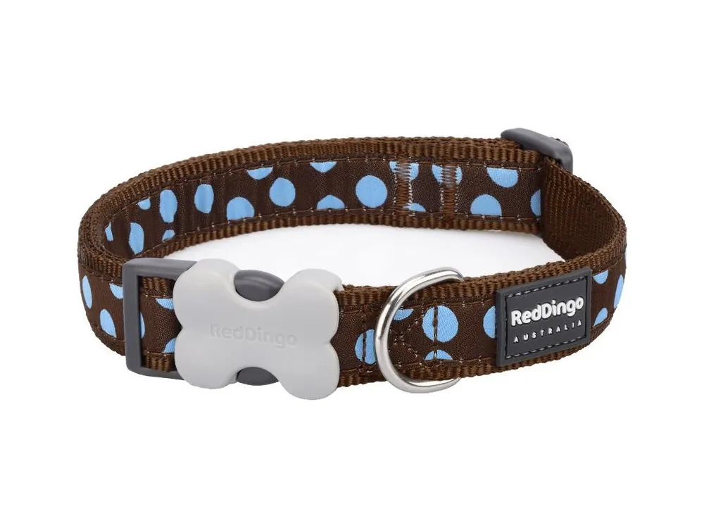 Ihned K Objednání Red Dingo obojek – Blue Spots on Brown – 20 mm x 30-47 cm