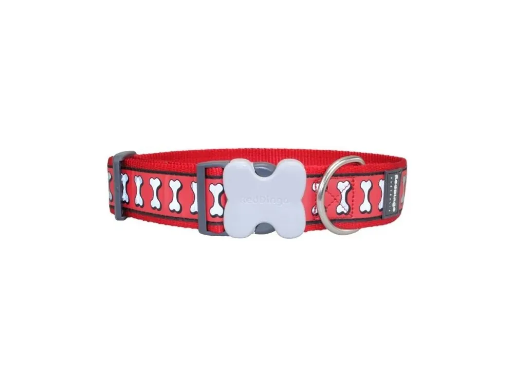 Horká Nabídka Red Dingo obojek – Bones Red – 40 mm x 37-55 cm