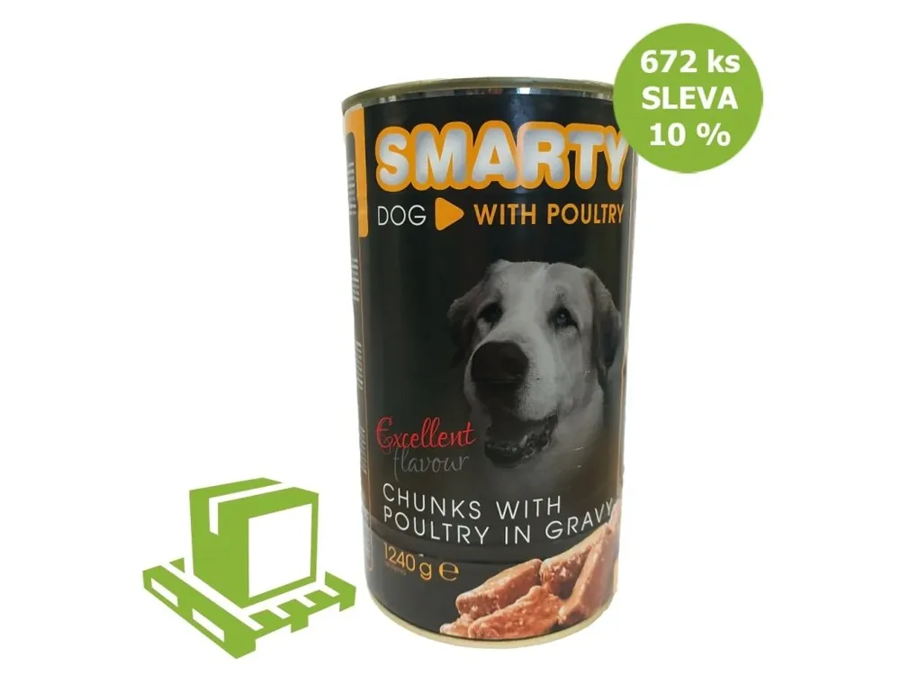 SMARTY Dog Drůbeží chunks, konzerva 1240 g (paleta 672 ks) SLEVA 10 % Levný