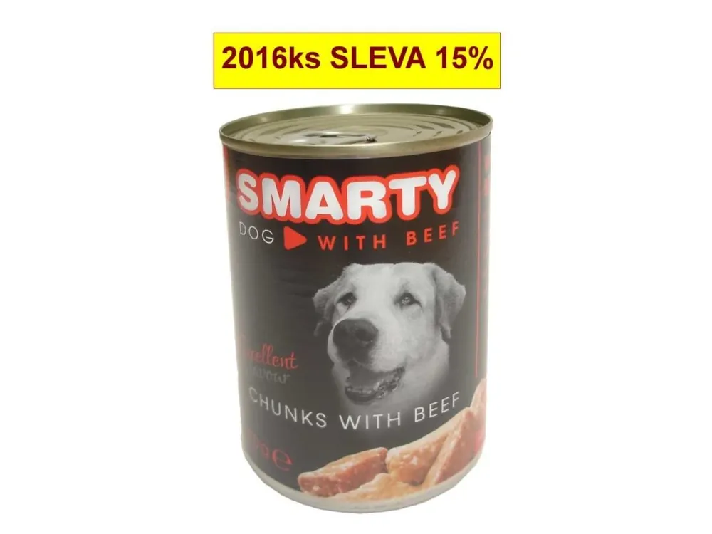 SMARTY Dog Hovězí chunks, konzerva 410 g Akční Nabídka