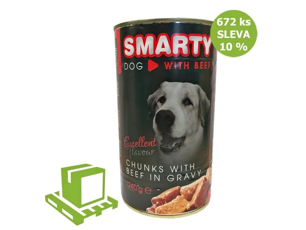 SMARTY Dog Hovězí chunks. konzerva 1240 g (paleta 672 ks) SLEVA 10 % Vrácení Zdarma