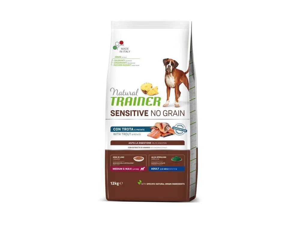Trainer Natural Sensitive dog NO GRAIN M/M pstruh 12kg Vysoce Kvalitní
