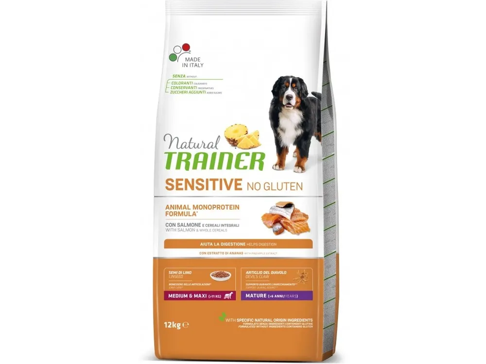 Trainer Natural Sensitive No gluten Maturity M/M losos 12kg Originální