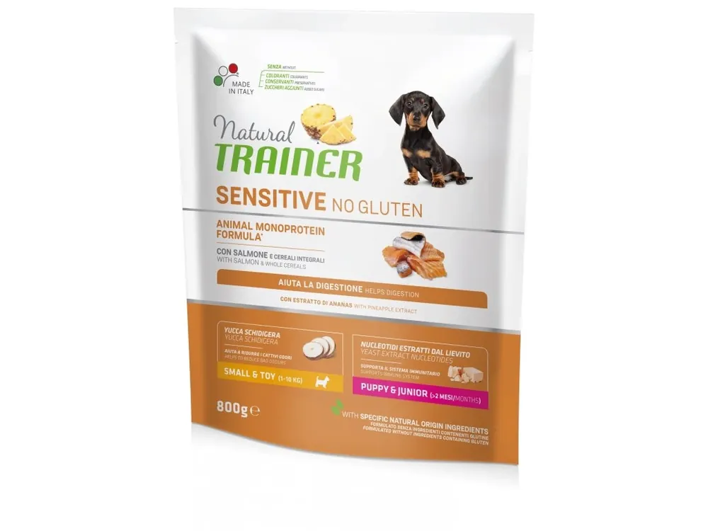 Vysoce Kvalitní Trainer Natural Sensitive No gluten Puppy&Jun Mini losos 800g
