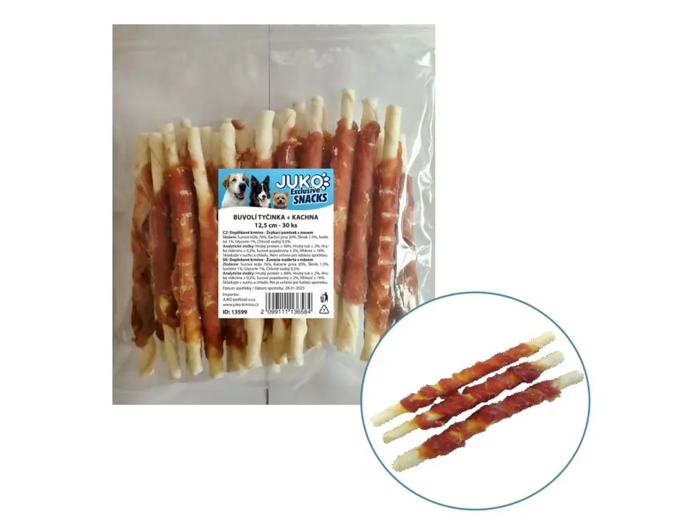 Koupit Online Tyčinka buvolí obalená kachním masem JUKO Snacks 12,5 cm (30 ks)