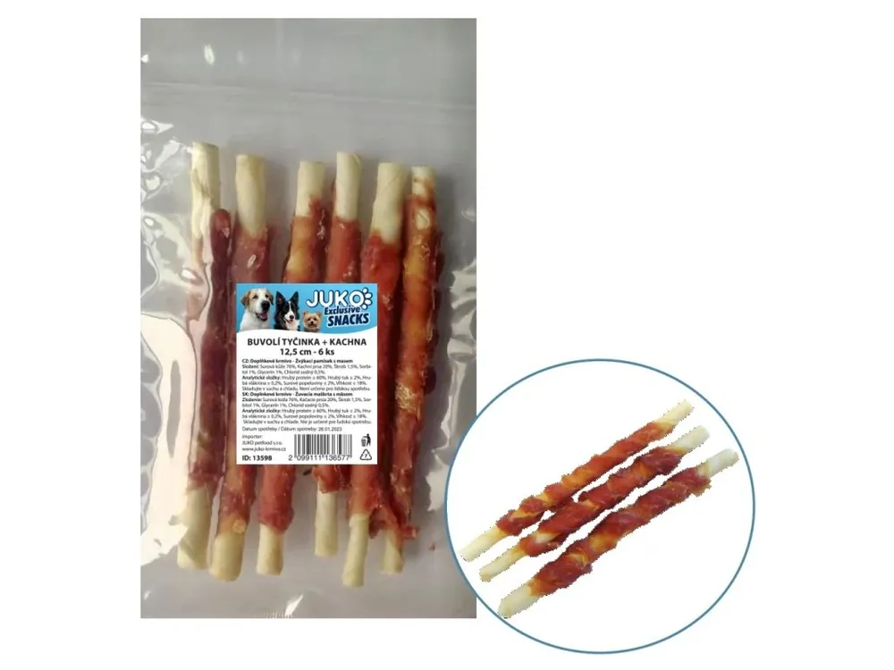 Výprodej Tyčinka buvolí obalená kachním masem JUKO Snacks 12,5 cm (6 ks)