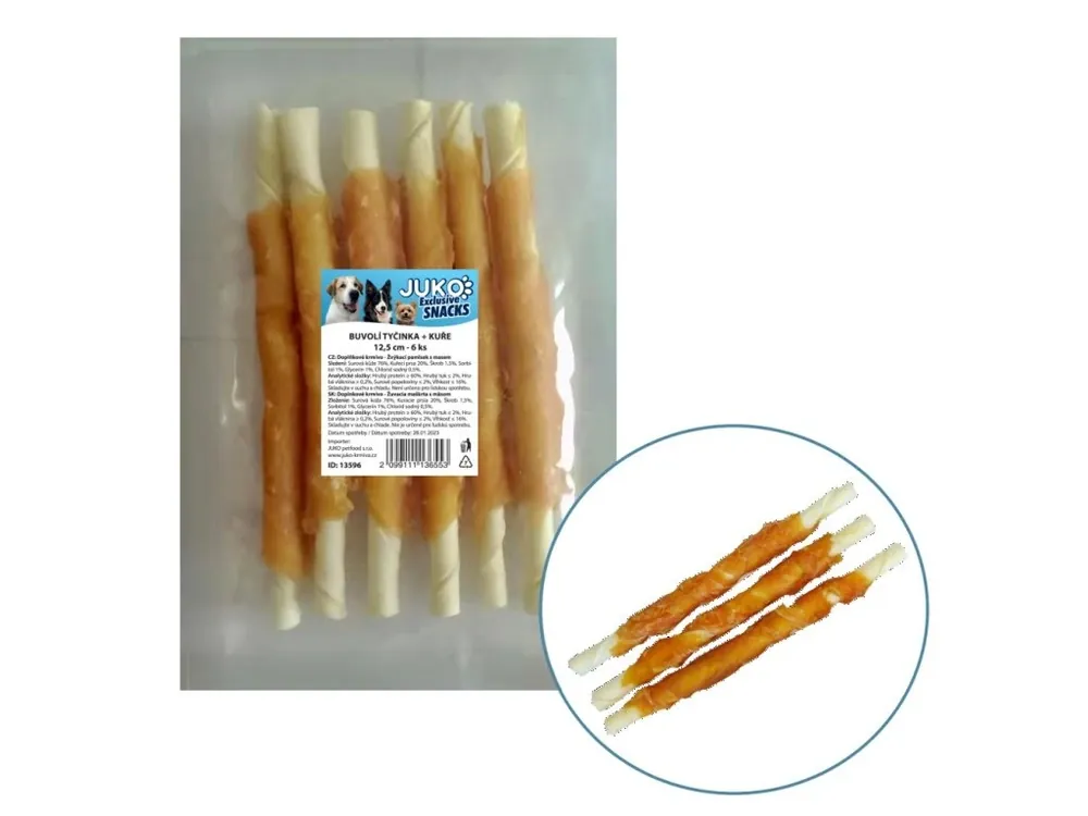 Tyčinka buvolí obalená kuřecím masem JUKO Snacks 12,5 cm (6 ks) Speciální Cena