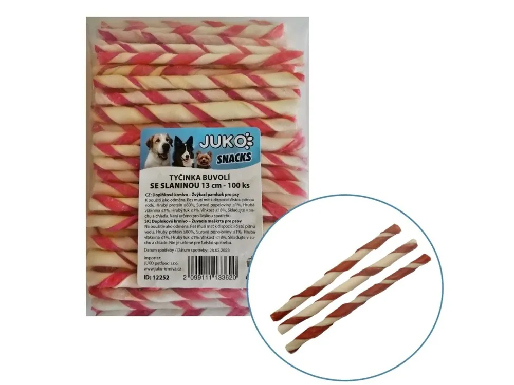 Tyčinka buvolí se slaninou JUKO Snacks 13 cm (100 ks) Nízká Cena