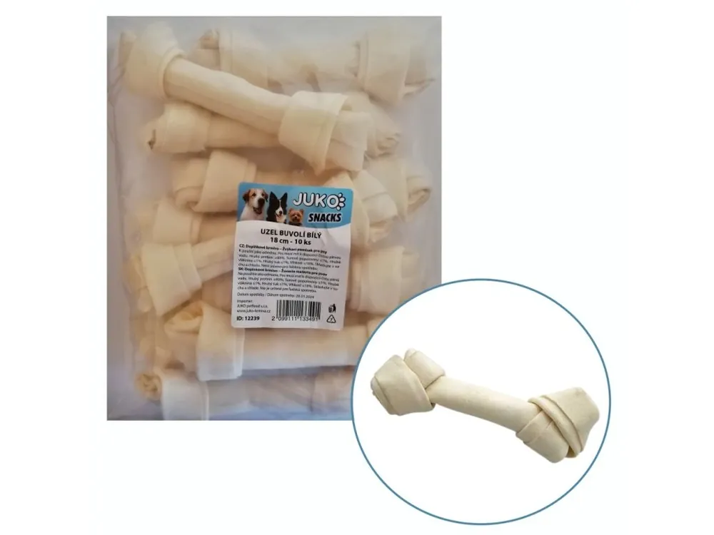 Nejprodávanější Uzel buvolí bílý JUKO Snacks 18 cm (10 ks)