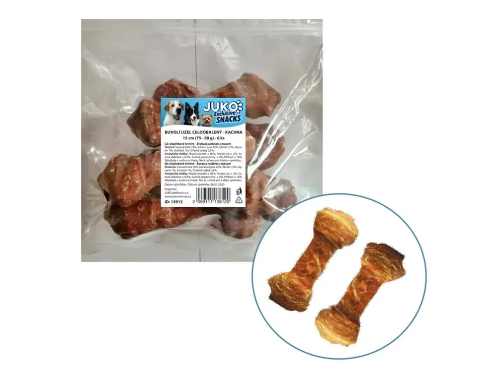 Uzel buvolí obalený kachním masem JUKO Snacks 15 cm (6 ks) Odeslání Ihned