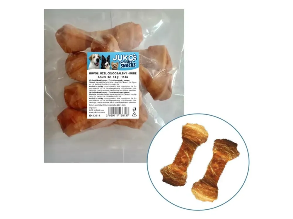 Uzel buvolí obalený kuřecím masem JUKO Snacks 6,5 cm (15 ks) Nejlepší Cena