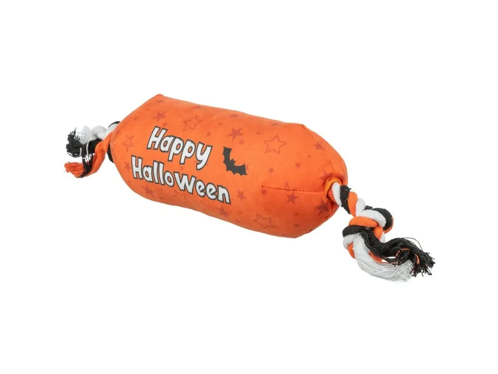 Válec HALLOWEEN, plyšová hračka se zvukem, na laně, 30 cm, oranžová - LIMITOVANÁ NABÍDKA Akční Cena