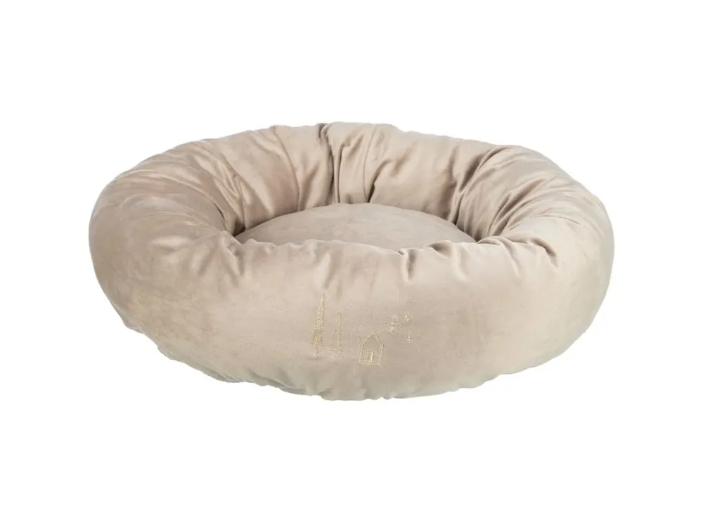 Vánoční sametový pelech LIVIA, kulatý s okrajem, ø 50 cm, béžová Sleva