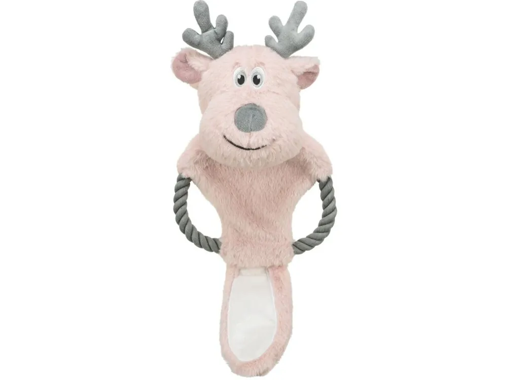 Objednat Nyní Vánoční sob na laně, šustící, 47 cm, plyš/bavlněné lano, růžová/šedá
