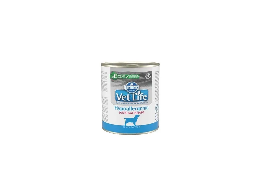 Omezená Nabídka Vet Life Natural DOG konz. Hypoaller Duck&Potato 300g